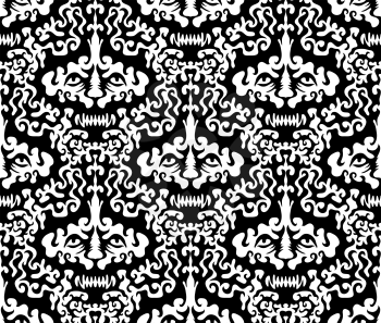 Royalty Free Clipart Image of a Black and White Damask Background