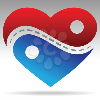 Royalty Free Clipart Image of a Blue, Red and White Heart
