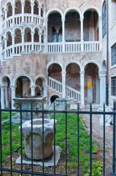 This Renaissance spiral staircase, built around 1499 by Giovanni Candi, is an elegant structure that is designed like a bovolo Venetian dialect for snail