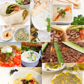 Arab middle eastern food collage collection on white frame