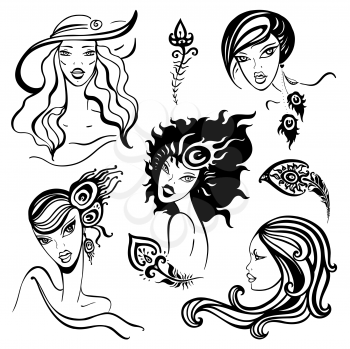 Royalty Free Clipart Image of Portraits of Women