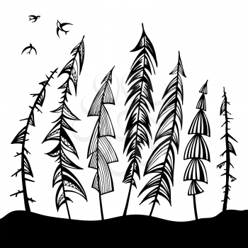 Vintage forest set. Hand drawn vector illustration. Design element.