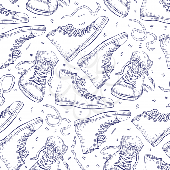 Sport shoes. Sneakers. Hand drawn Seamless Vector background.