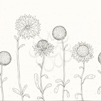 Hand drawn Sunflowers background. Seamless Vector illustration