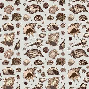 Seamless pattern of Sea shells. Hand drawn vector illustration