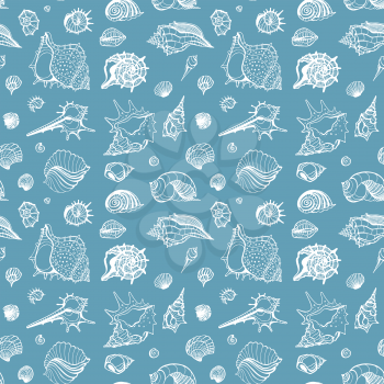 Seamless pattern of Sea shells. Hand drawn vector illustration