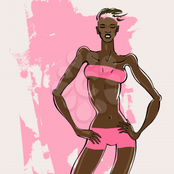 Fitness Woman Portrait.  woman silhouette Hand drawn fashion illustration. 