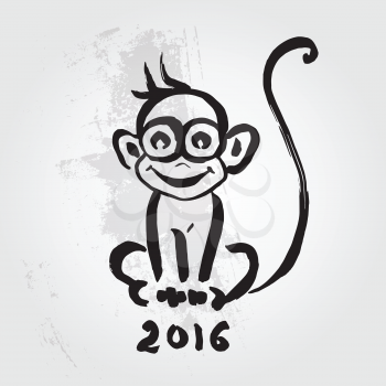 Monkey. Chinese Animal astrological sign 2016 year, Hand drawn Vector Illustration. Hieroglyph symbol translation Monkey