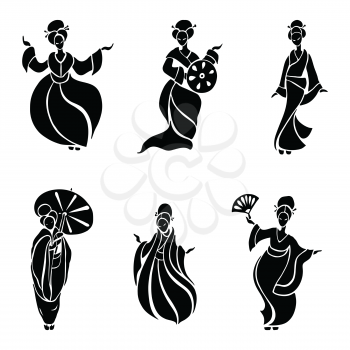 Beautiful Chinese Women in ethnic style. Vector Illustration