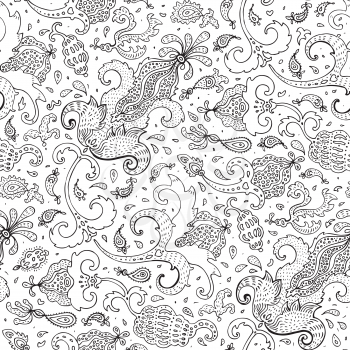 Paisley Ethnic ornament. Seamless Paisley background. Elegant Hand Drawn vector pattern.