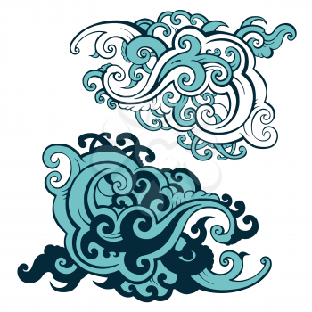 Sea waves set. Hand drawn vector illustration. Design element.