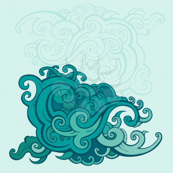 Sea waves set. Hand drawn vector illustration. Design element.