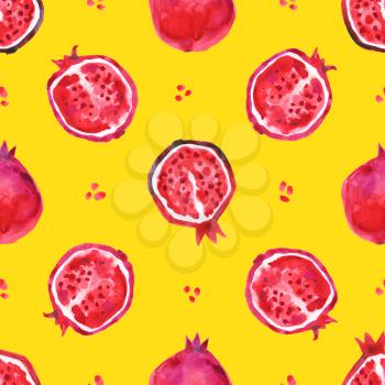 Pomegranate. Seamless Tropical pattern of exotic fruit. Hand drawn Abstract background