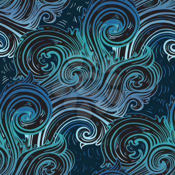 Sea waves. Grange Sea background. Hand drawn vector illustration pattern