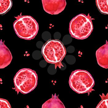 Pomegranate. Seamless Tropical pattern of exotic fruit. Hand drawn Abstract background