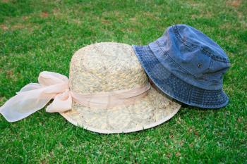 Royalty Free Photo of Hats on Grass