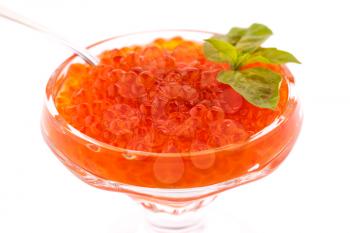 Red caviar in vase isolated on a white background.