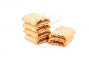 Sweet cookies with jam isolated on white background.