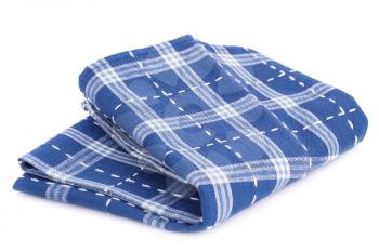 Blue and white kitchen towel isolated on white background.