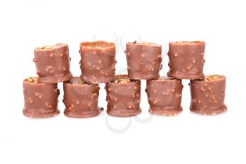 Stack of chocolate isolated on white background.