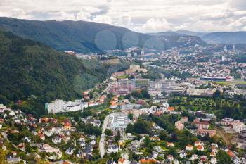 Top view of Bergen city in Norway.