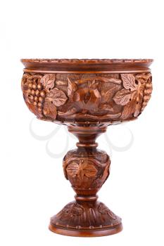 Armenian ancient style wooden vase isolated on white background.