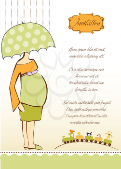 Royalty Free Clipart Image of a Baby Shower Invitation With a Pregnant Woman