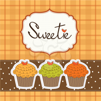 Royalty Free Clipart Image of a Cupcake Background With the Word Sweeties