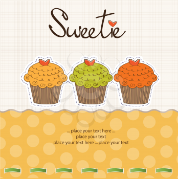Royalty Free Clipart Image of a Background With Cupcakes and the Word Sweetie