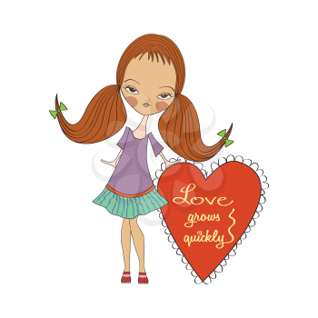 Royalty Free Clipart Image of a Little Girl With a Valentine