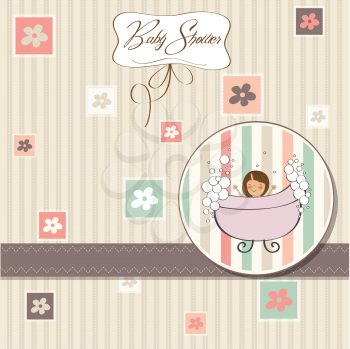 Royalty Free Clipart Image of a Baby Shower Invitation With a Little Girl in a Tub
