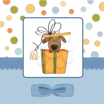 Royalty Free Clipart Image of a Card With a Dog in a Gift