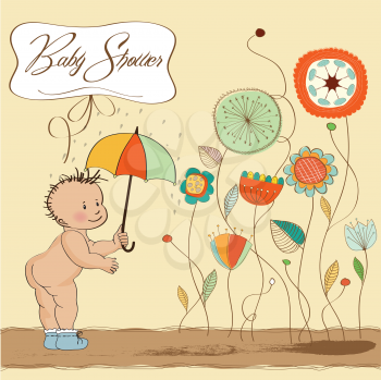 Royalty Free Clipart Image of a Baby Announcement Card With a Naked Baby