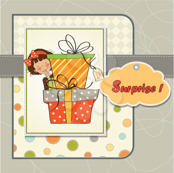 Royalty Free Clipart Image of a Little Girl Holding Gifts