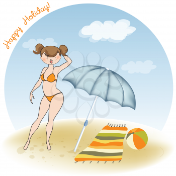 Royalty Free Clipart Image of a Woman at the Beach