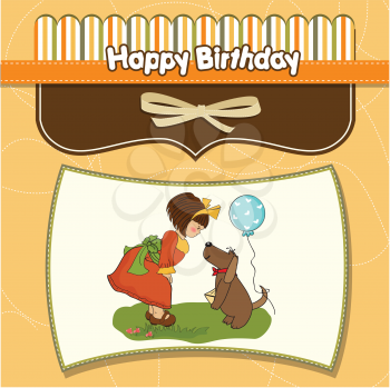 young girl and her dog in a wonderful birthday greeting card