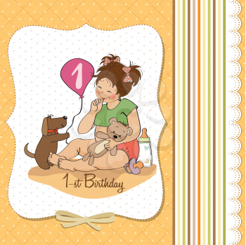 little girl at her first birthday, vector illustration