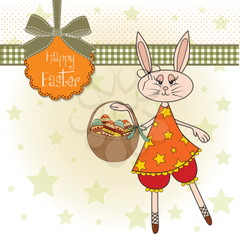 Easter bunny with a basket of Easter eggs, vector illustration