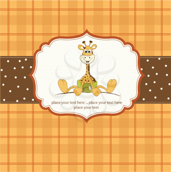 baby shower card with baby giraffe, vector illustration