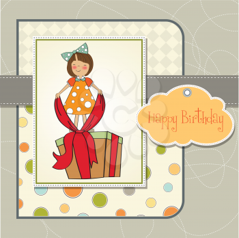 a nice girl with a big gift box, vector illustration