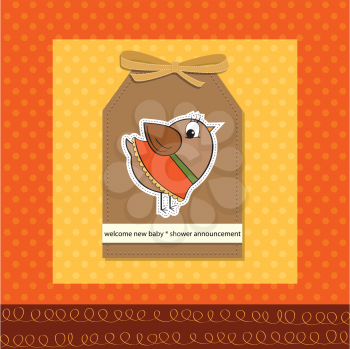 welcome baby card with funny little bird, vector format
