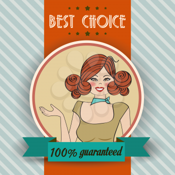 retro illustration of a beautiful woman and best choice message, vector format