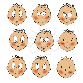 baby boy faces collection on white background, vector illustration