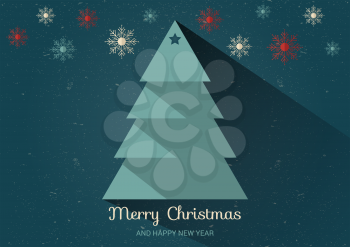 Christmas card with Christmas tree. Flat design style. Vector eps 10