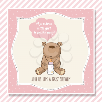 baby girl shower card with  teddy bear, vector eps10