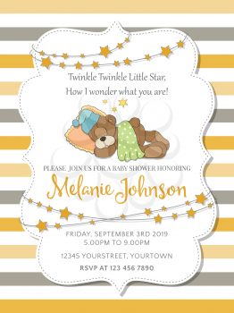 Lovely baby shower card with teddy bear, vector format