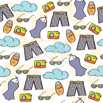 Doodle cartoon seamless pattern summer holiday concept, vector format