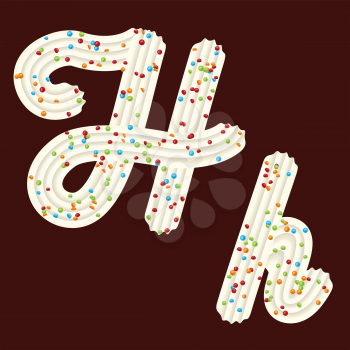 Tempting tipography. Font design. Icing letter. Sweet 3D letter H of the whipped cream and candy. Vector