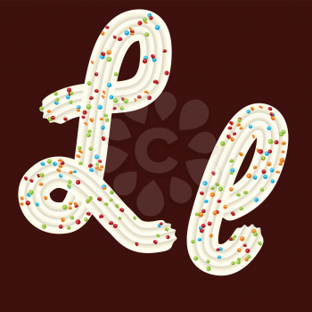 Tempting tipography. Font design. Icing letter. Sweet 3D letter L of the whipped cream and candy. Vector