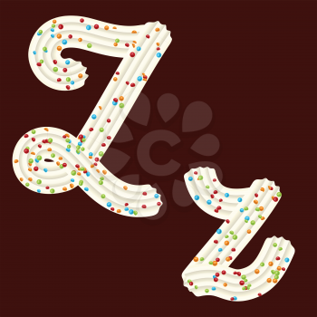 Tempting tipography. Font design. Icing letter. Sweet 3D letter Z of the whipped cream and candy. Vector